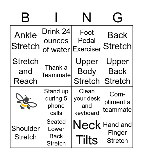 Bee Well Bingo Card