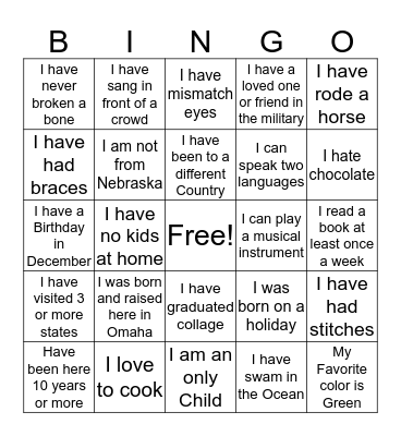 Get to Know Eachother Bingo Card