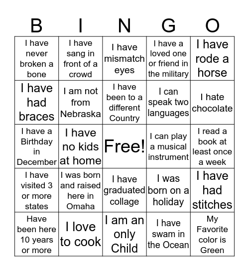 Get to Know Eachother Bingo Card