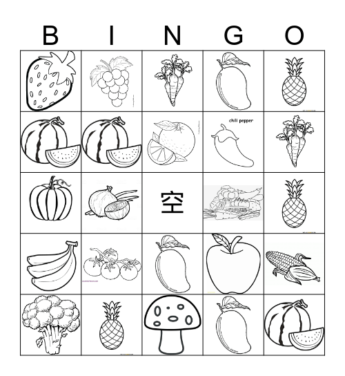 水果蔬菜 Bingo Card