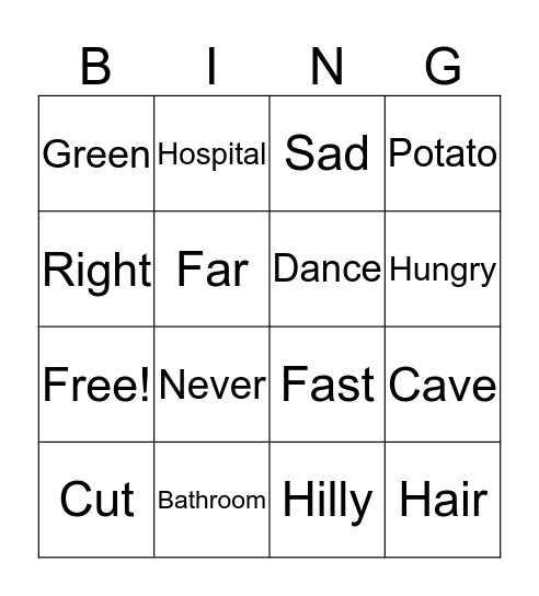 Analogy Bingo Card