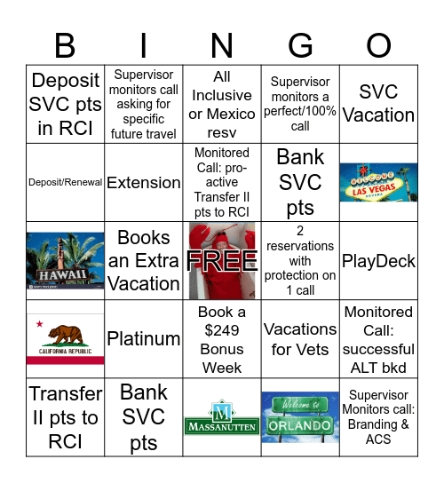 RCI & Shell Vacations Club BINGO Card