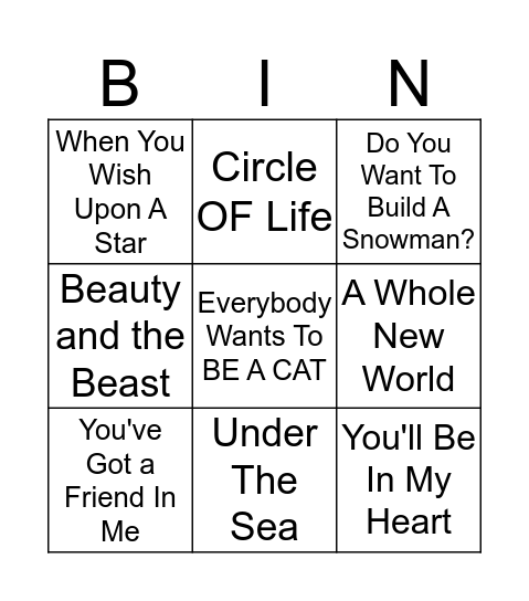 BONUS - DISNEY! Bingo Card