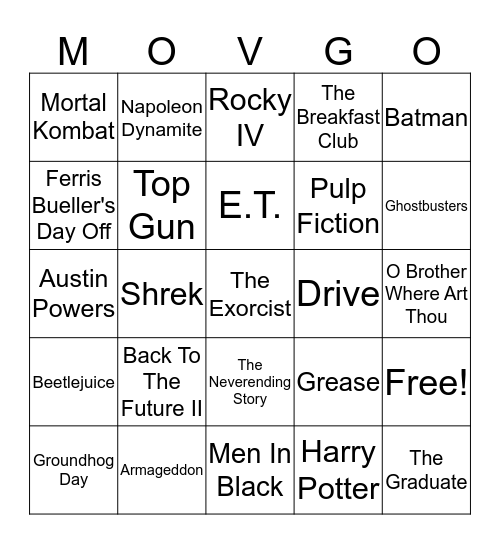 MOVIE SONGS! Bingo Card