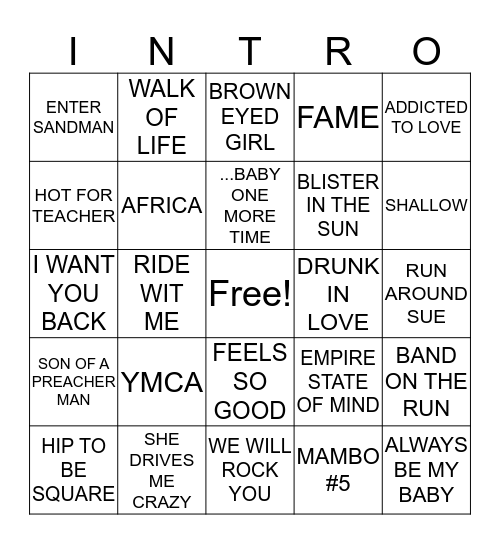 CLASSIC (to me) INTROS Bingo Card