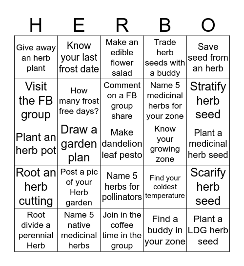 Herb Garden Bingo Card