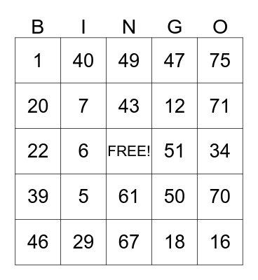 Untitled Bingo Card