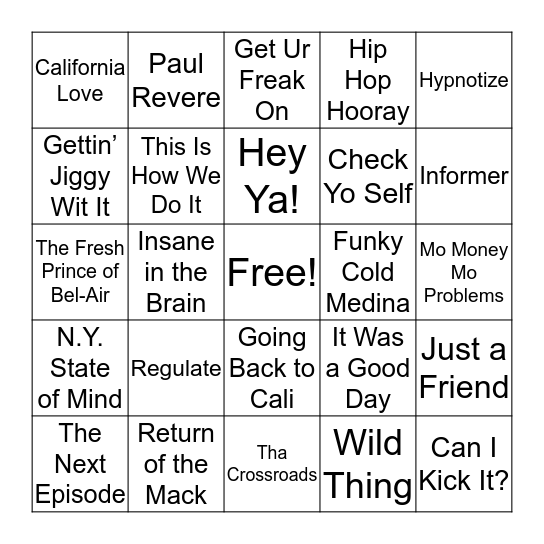 Hip Hop Hooray Bingo Card