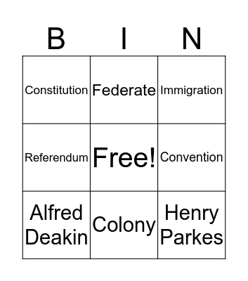 FEDERATION Bingo Card