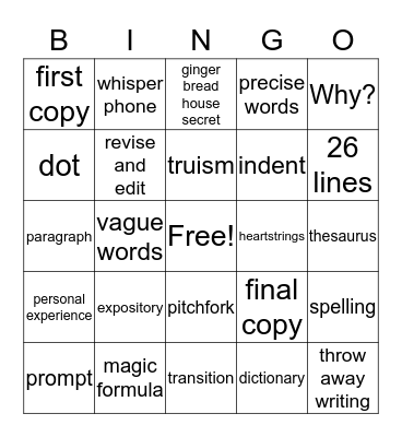 EXPOSITORY WRITING Bingo Card