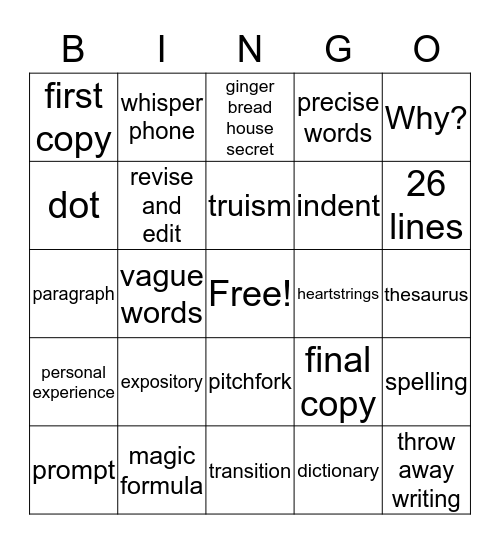 EXPOSITORY WRITING Bingo Card