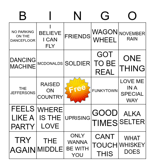 Kamikazi Karaoke Bingo Card