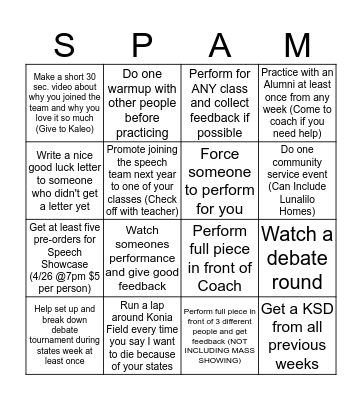 Last Week Blackout Bingo Card