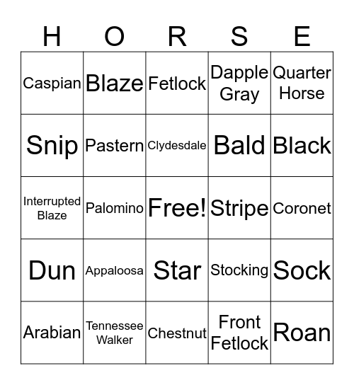 Horse Bingo Card