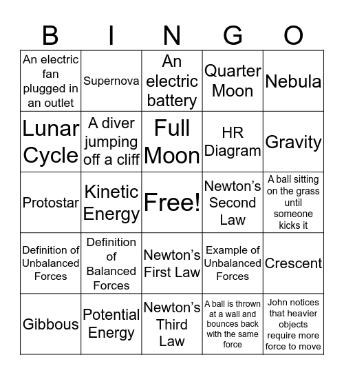 Science Bingo! Bingo Card