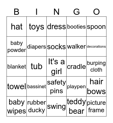 Payton 's baby shower bingo Card