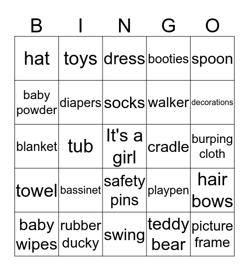 Payton 's baby shower bingo Card