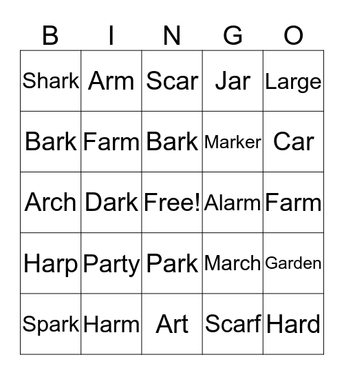 AR Bingo Card