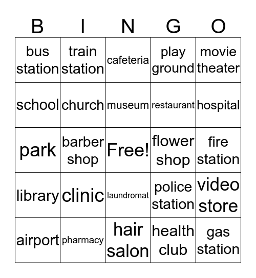 Places Around Town II Bingo Card