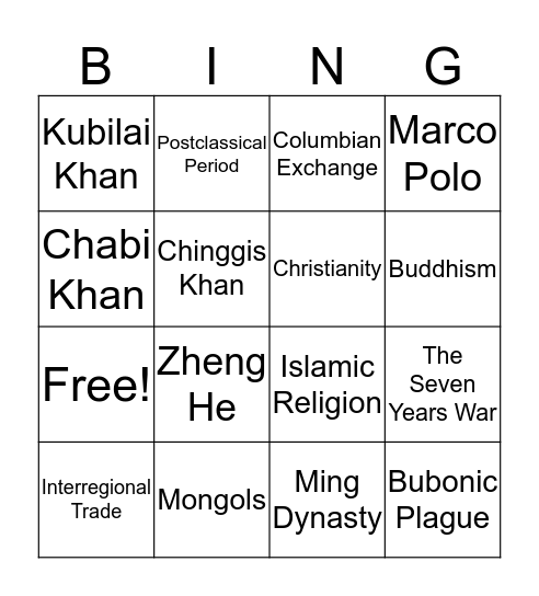 The Mongol Interlude  Bingo Card