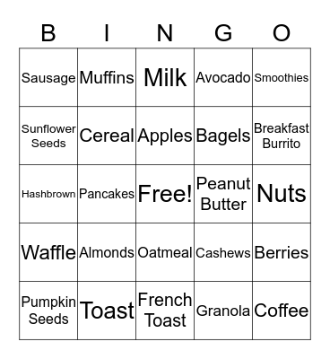 Breakfast Bingo Card