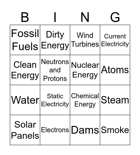 Energy! Bingo Card