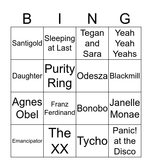 Ori's Music Bingo Card