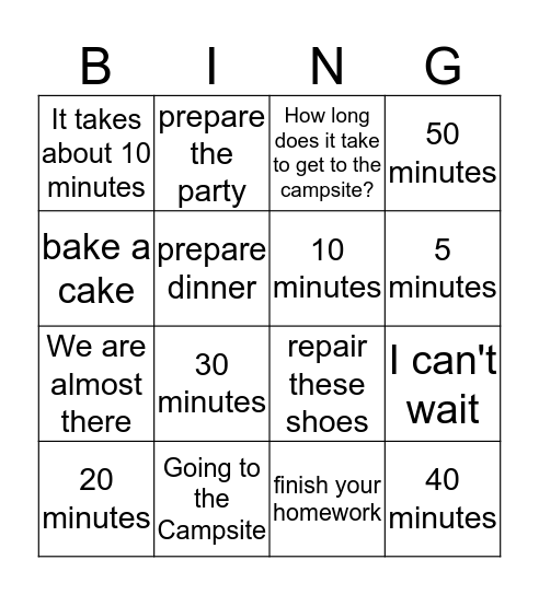 Class E unit 1 Bingo Card