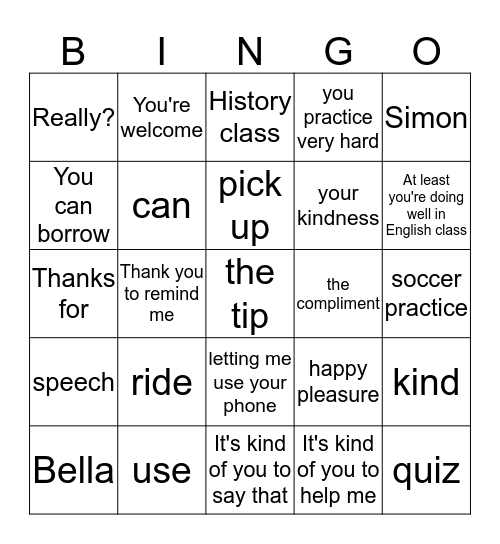 Class H unit 1  Bingo Card