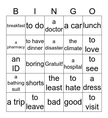 Mes voyages Bingo Card