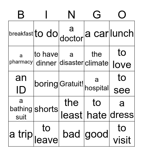Mes voyages Bingo Card