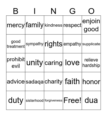 Sisterhood Bingo Card