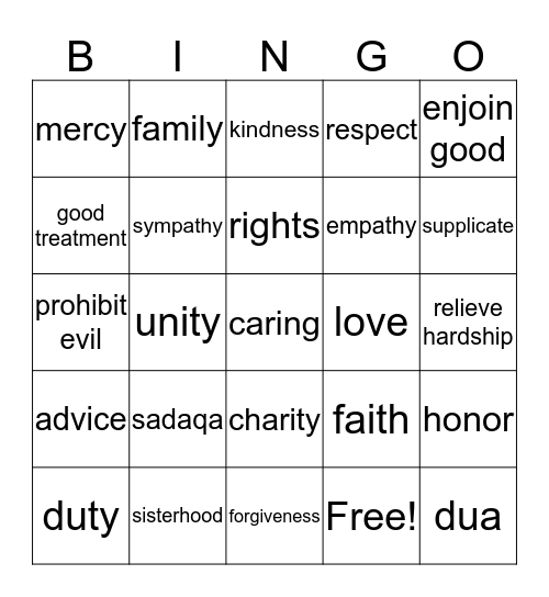 Sisterhood Bingo Card