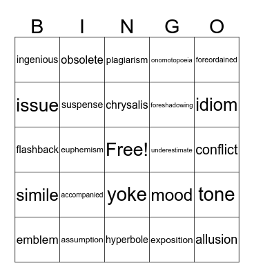 English I Bingo Card