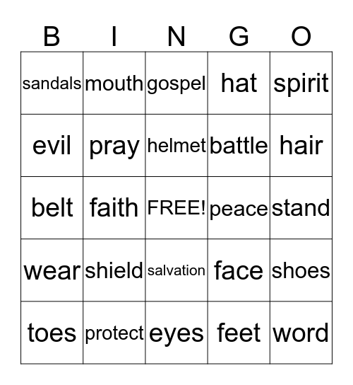 Armor of God Bingo Card