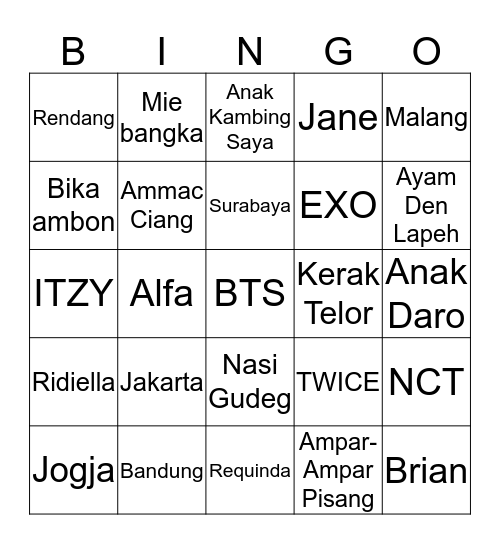 Requinda Bingo Card