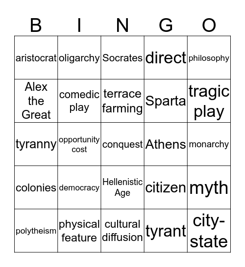 Ancient Greece Bingo Card