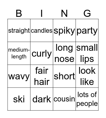Appearance Bingo Card