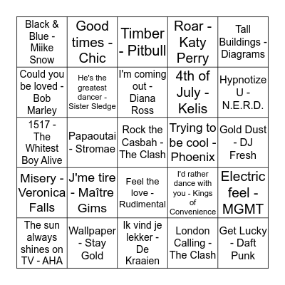 Liedjesbingo O&N 2013 Bingo Card