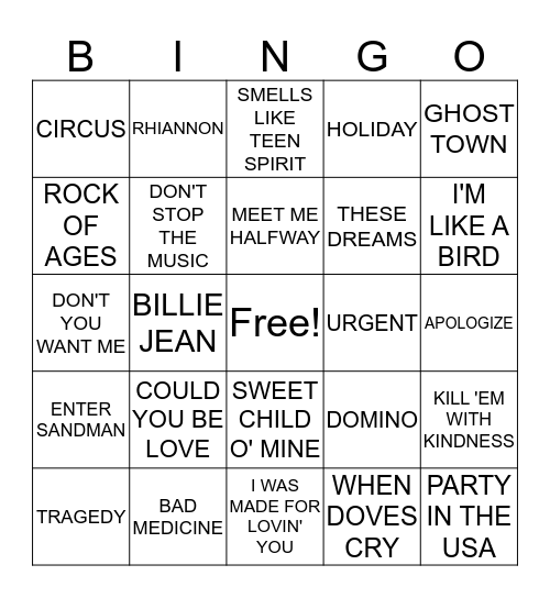 MUSICAL BINGO! EVERYBODY WINS! Bingo Card