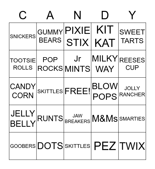 Shelby is Sweet as Candy Bingo Card