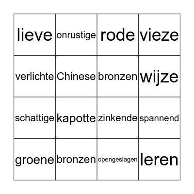 Bijvoeglijk naamwoorden bingo Card