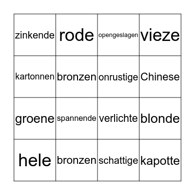 Bijvoeglijk naamwoorden bingo Card