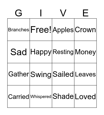 The Giving Tree Bingo Card