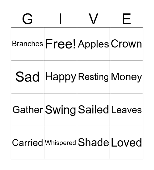 The Giving Tree Bingo Card