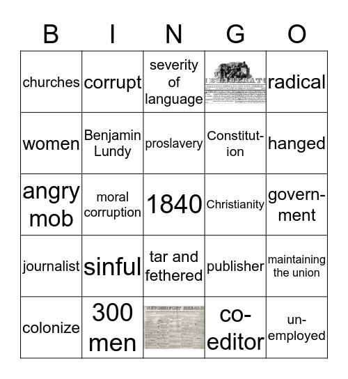 William Lloyd Garrison Bingo Card