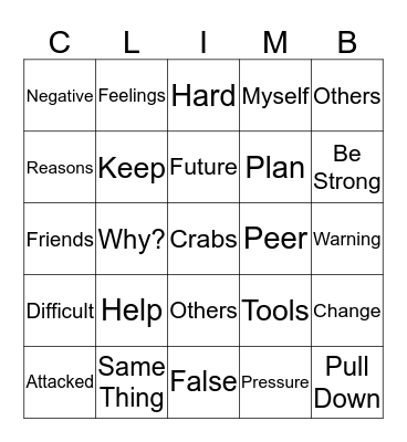Climbing Out Bingo Card