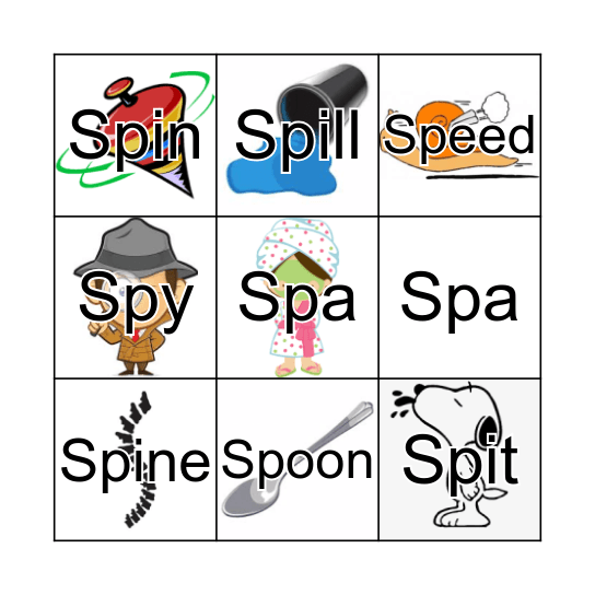 /Sp/ Words Bingo Card