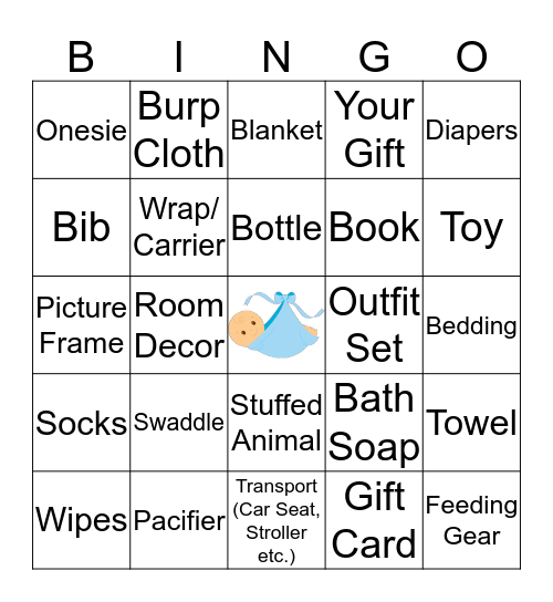 Baby Shower Gifts Bingo Card