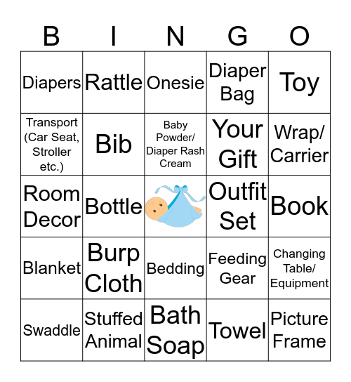 Baby Shower Gifts Bingo Card